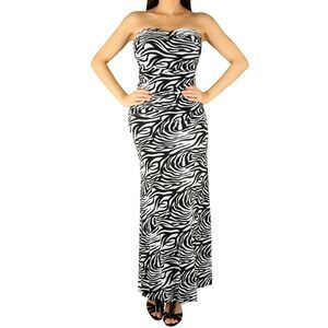 Women's Zebra Print Super Sexy Fit Bodycon Full Length Maxi Dress, Size: S New